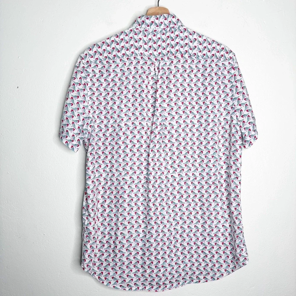 J. Crew Linen Short Sleeve Button Down Shirt Bird Print Size Small NWOT